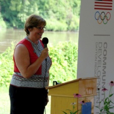   Five Rivers MetroParks Executive Director Becky Benna announces the new Dayton Regional Rowing
