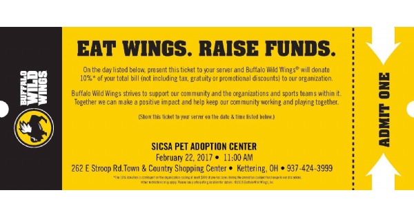 Eat Wings - Raise Funds for SICSA Pet Adoption Center