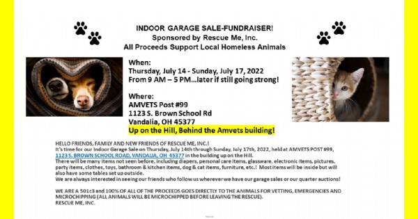 Garage Sale-FUNDRAISER to help local animals in need!