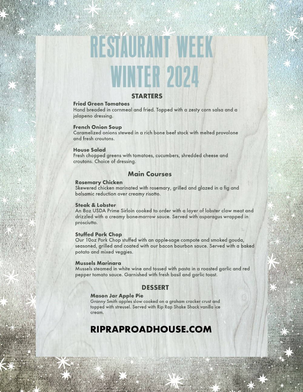 2024 Winter Restaurant Week - Rip Rap Roadhouse