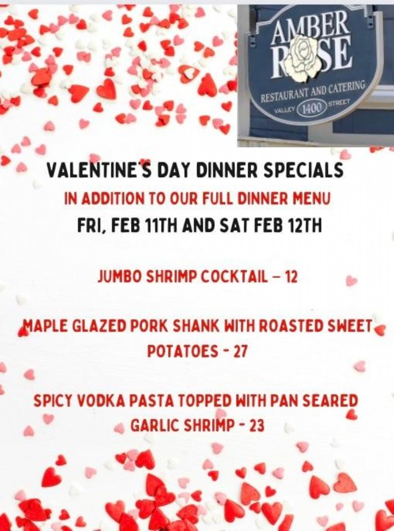 Valentine's Day Menu at The Amber Rose 2022