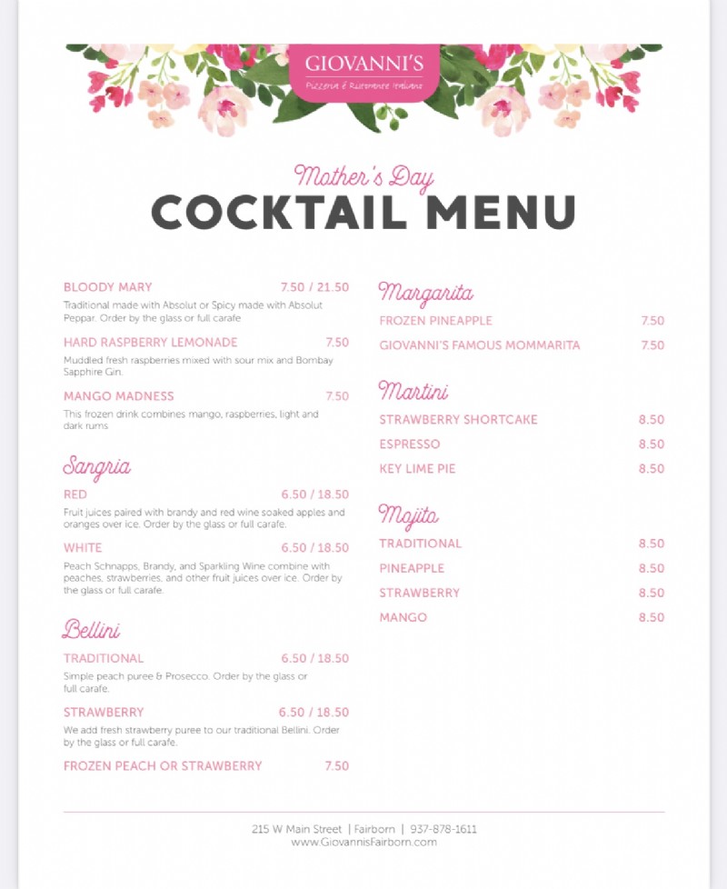 Giovanni's Untraditional Mother's Day Menu 2022