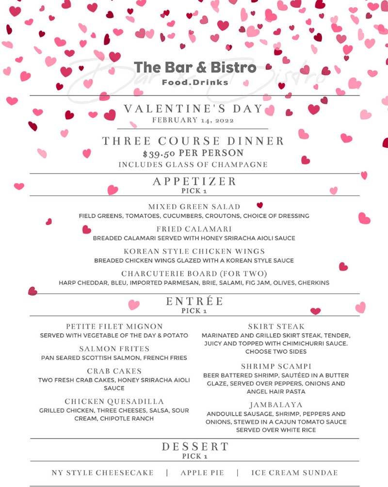 The Bar & Bistro Valentine's Day Menu 2022