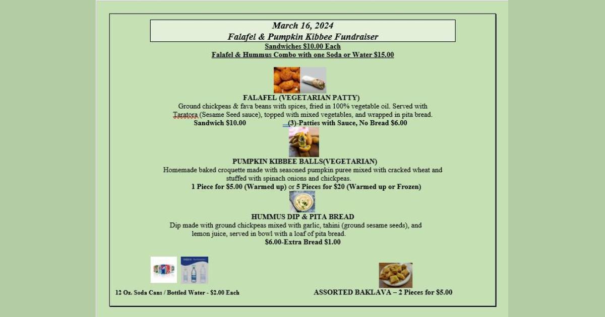 Falafel & Pumpkin Kibbee Fundraiser by St Ignatius