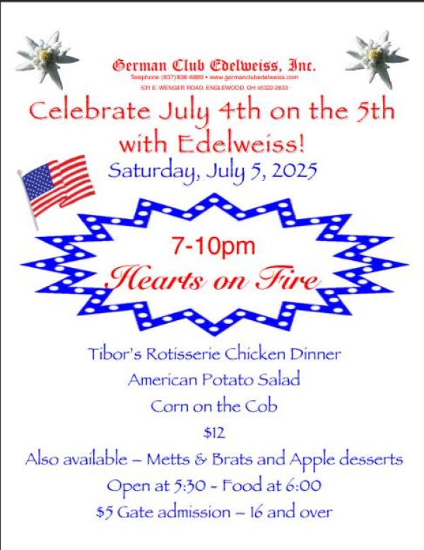Celebrate July 4th on the 5th with German Club Edelweiss