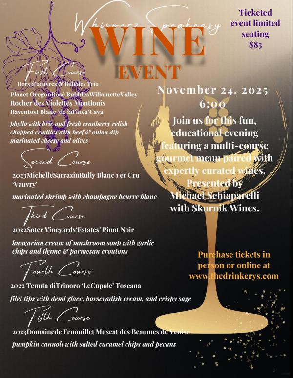 Multi-Course Wine Pairing at Whisperz Speakeasy