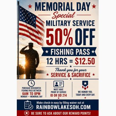 Memorial Day Special at Rainbow Lakes