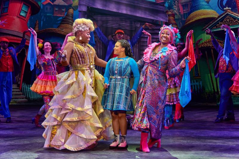 Sheherazade as Glinda, Dana Cimone as Dorothy, and Amitria Fanae as Addaperle in the North American Tour of THE WIZ. Photo by Jeremy Daniel