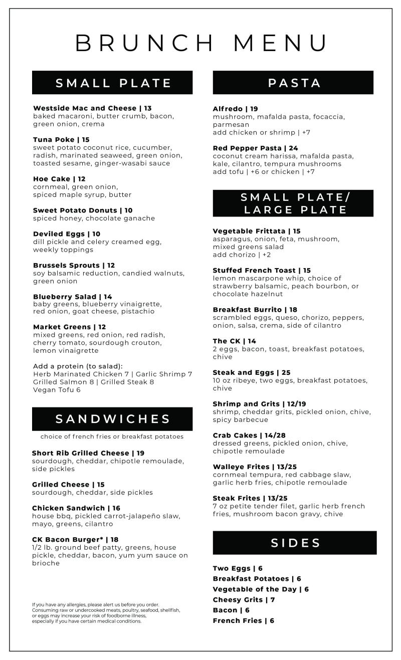 2024 Easter Brunch Menu at Corner Kitchen