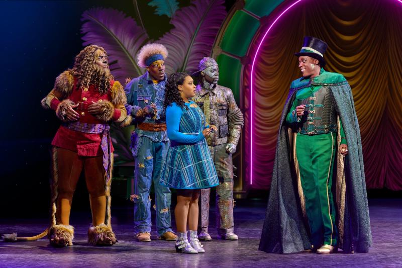 Cal Mitchell as The Lion Elijah Ahmad Lewis as The Scarecrow, Dana Cimone as Dorothy, and Alan Mingo Jr as The Wiz in the North American Tour of THE WIZ. Photo by Jeremy Daniel